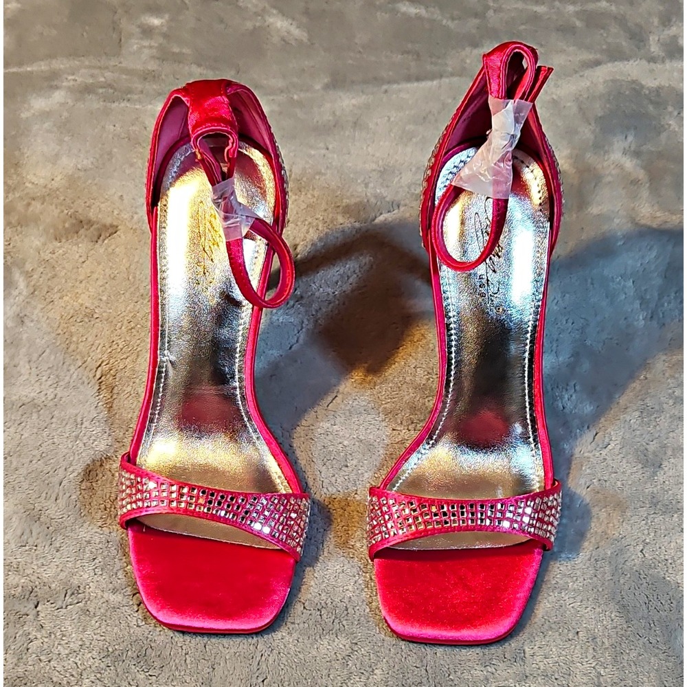 Cathy Jean Fuchsia Satin Strappy Stiletto Heel Rhinestone Ankle Strap 7